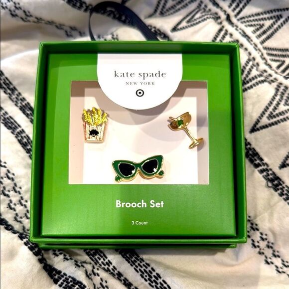 Kate Spade Green and Gold Brooch Set - Pins jewelry designer new in box fries - Picture 2 of 3